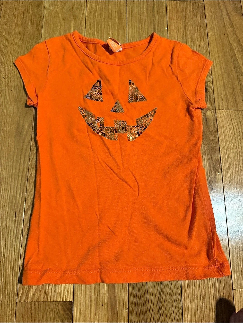 Girls Orange Sequin pumpkin Graphic Tee Size 5/6X